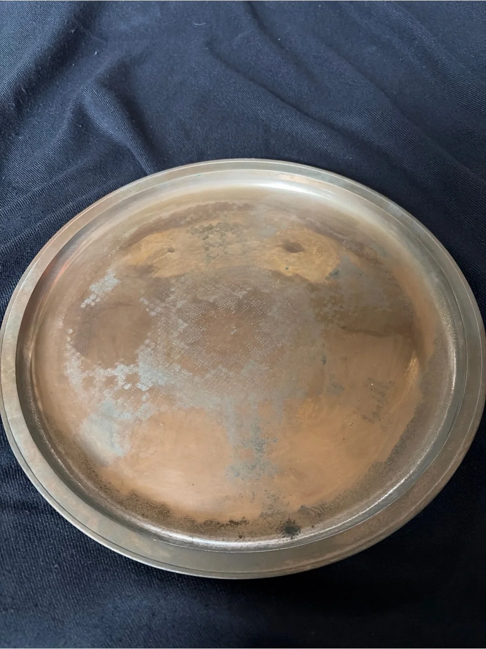Vintage Round Serving Tray in Aged Copper Tone Patina